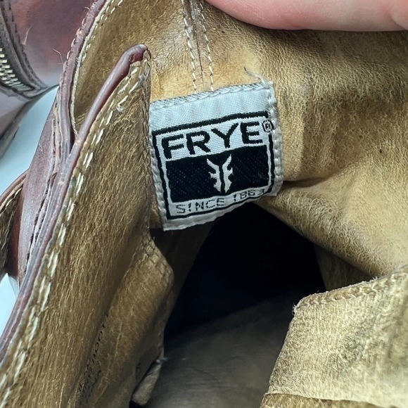 Frye Patty Riding Boot Brown Leather High Block‎ Heel Zipper Buckle 8.5 - Picture 6 of 9